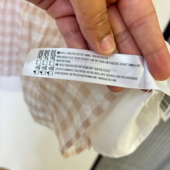 En Saison Value Mini Dress M White Rust Pink Gingham Puff Sleeve Tie Back Tiered - Picture 11 of 12